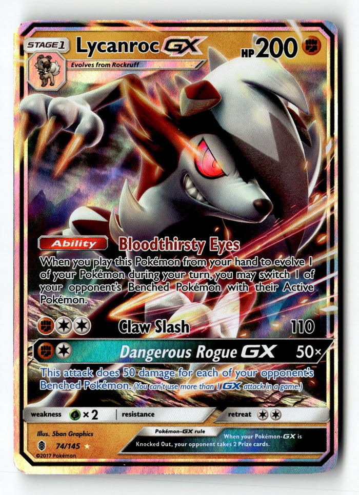 Pokemon Card Lycanroc GX LP SM - Guardians Rising Ultra Rare 74/145