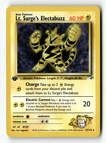 Pokemon Card Lt. Surge's Electabuzz (27) LP Gym Heroes 1st Edition Rare 027/132
