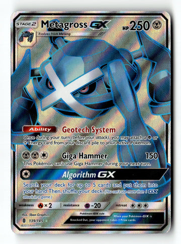 Pokemon Card Metagross GX (Full Art) Holo LP SM - Guardians Rising 139/145