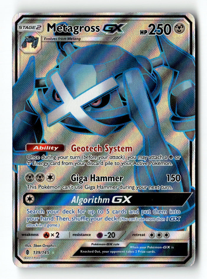 Pokemon Card Metagross GX (Full Art) Holo LP SM - Guardians Rising 139/145