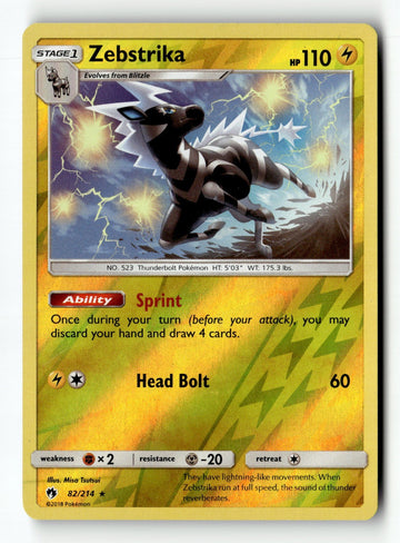 Pokemon Card Zebstrika Reverse Holo LP SM - Lost Thunder 82/214