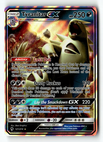 Pokemon Card Tyranitar GX Holo LP SM - Lost Thunder 121/214