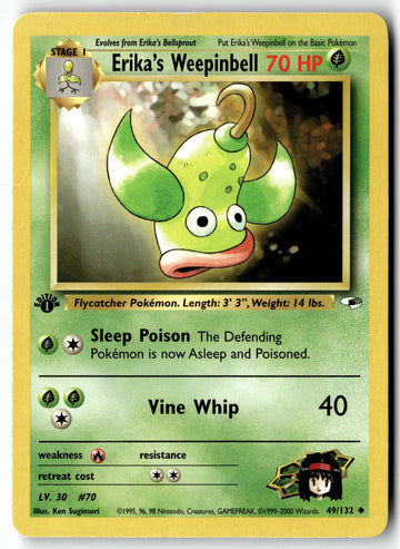 Pokemon Card Erika's Weepinbell (49) LP Gym Heroes 1st Edition Uncommon 49/132