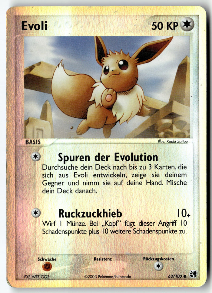 Pokemon Card Eevee LP Sandstorm Reverse Holo Common 63/100 GERMAN
