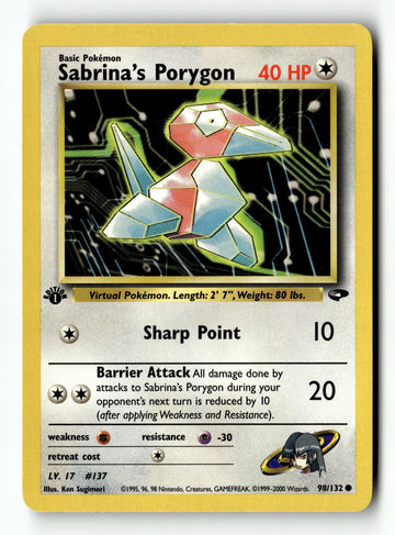 Pokemon Card Sabrina's Porygon 1st Edition LP Gym Challenge 098/132