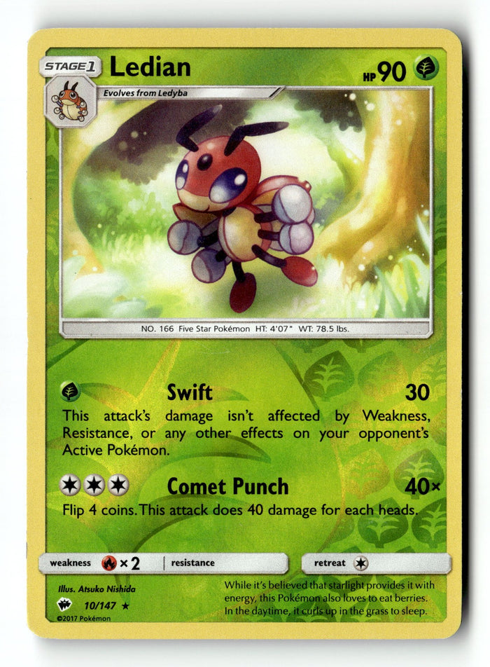 Pokemon Card Ledian LP SM - Burning Shadows Reverse Holo Rare 10/147