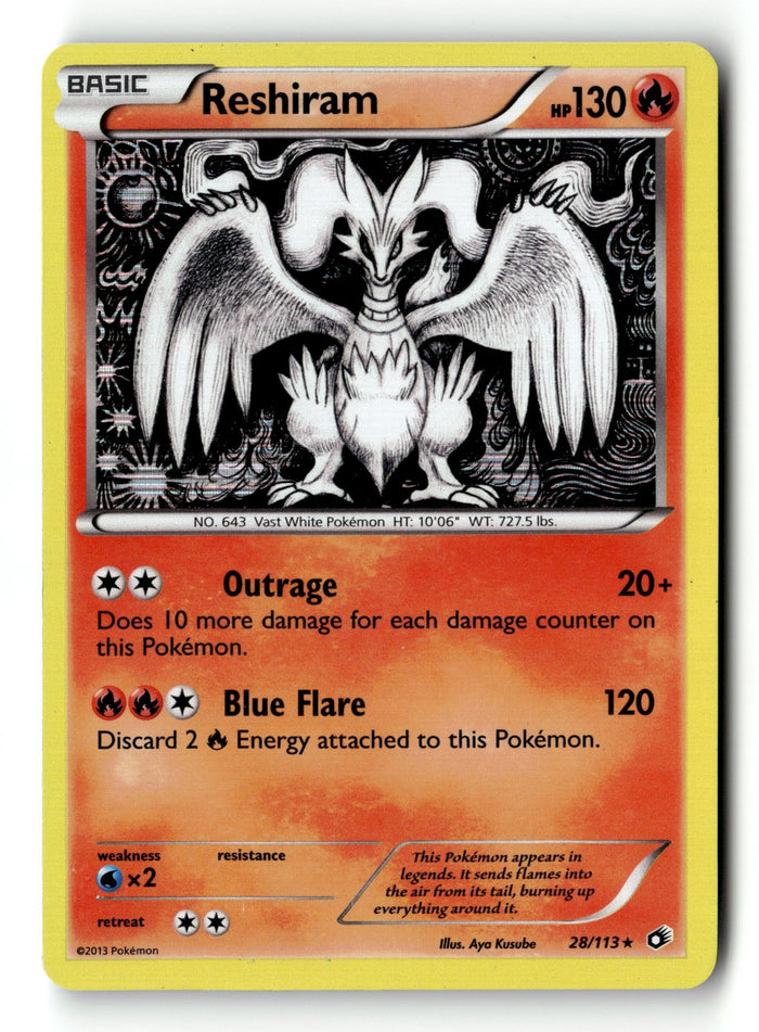 Pokemon Card Reshiram Holo LP Legendary Treasures Holo Rare 28/113