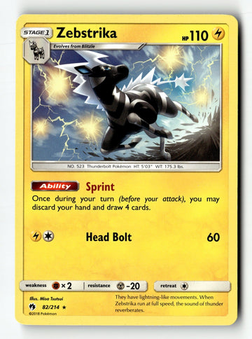 Pokemon Card Zebstrika LP SM - Lost Thunder 82/214