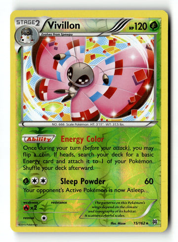 Pokemon Card Vivillon Reverse Holo LP XY - BREAKthrough 15/162