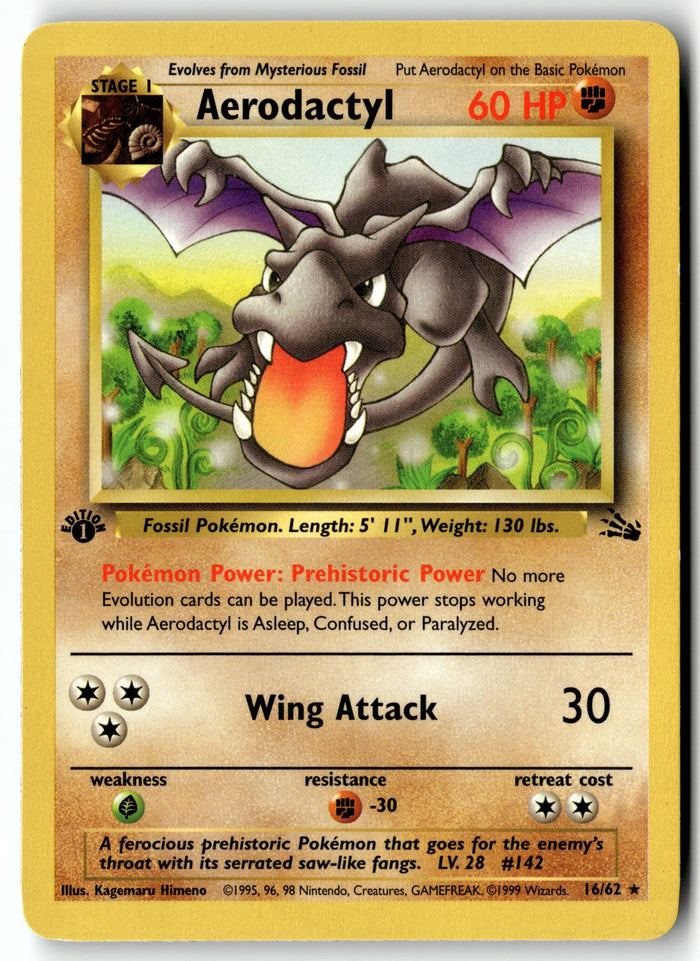 Pokemon Card Aerodactyl LP Fossil 1st Edition Rare 16/62