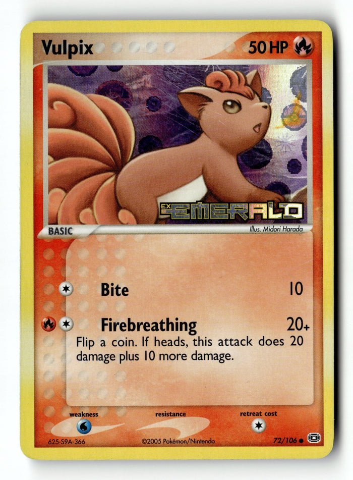 Pokemon Card Vulpix Reverse Holo LP Emerald 72/106