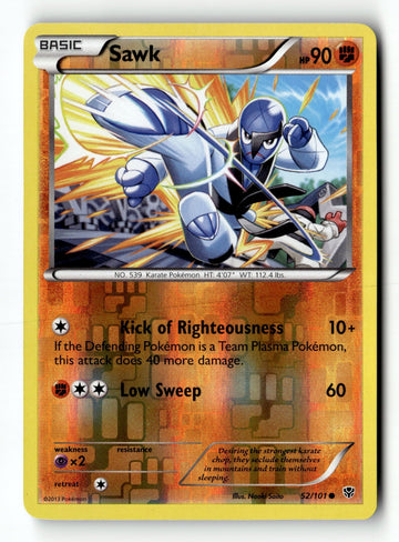 Pokemon Card Sawk Reverse Holo LP Plasma Blast 52/101