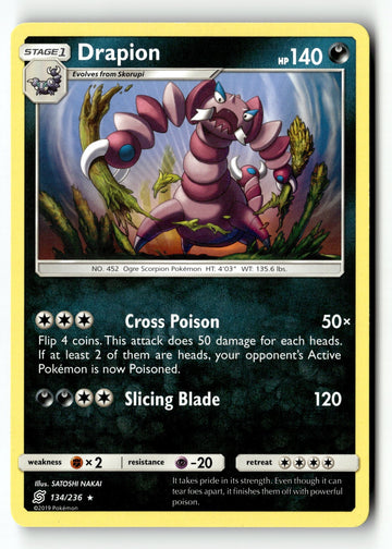 Pokemon Card Drapion LP SM - Unified Minds Rare 134/236