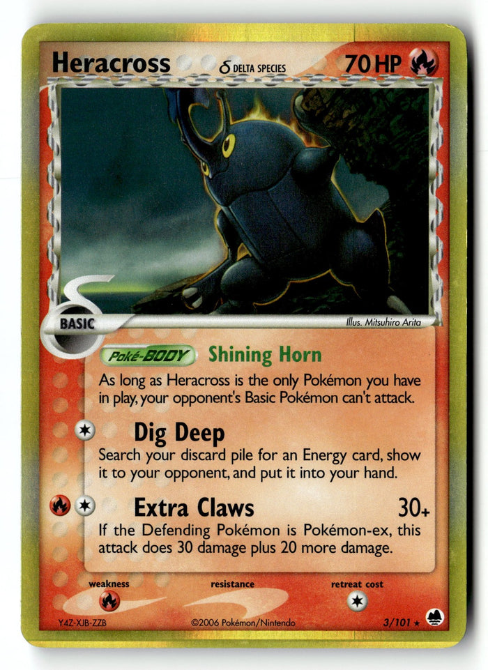 Pokemon Card Heracross Delta Species LP Dragon Frontiers Holo Rare 3/101