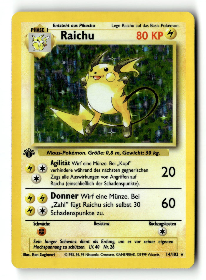 Pokemon Card LP Raichu Base set Holo 1ST Edition (GERMAN) 14/102