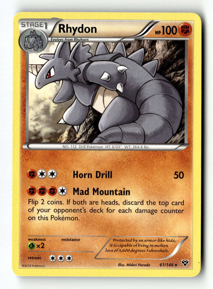 Pokemon Card Rhydon Normal LP XY Base Set Rare 61/146
