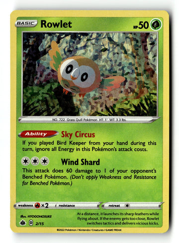 Pokemon Card Rowlet - 2/15 Holo LP McDonald's Promos 2022 Promo 2/15