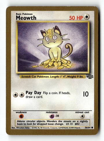 Pokemon Card Meowth - Gold Bordered LP Fruit Roll Promo 56/64