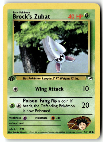 Pokemon Card Brock's Zubat (74) 1st Edition LP Gym Heroes Common 74/132