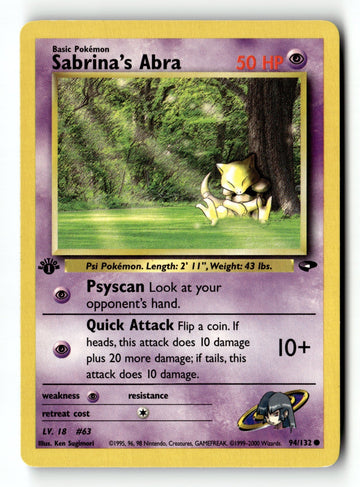 Pokemon Card Sabrina's Abra (94) 1st Edition LP Gym Challenge 094/132