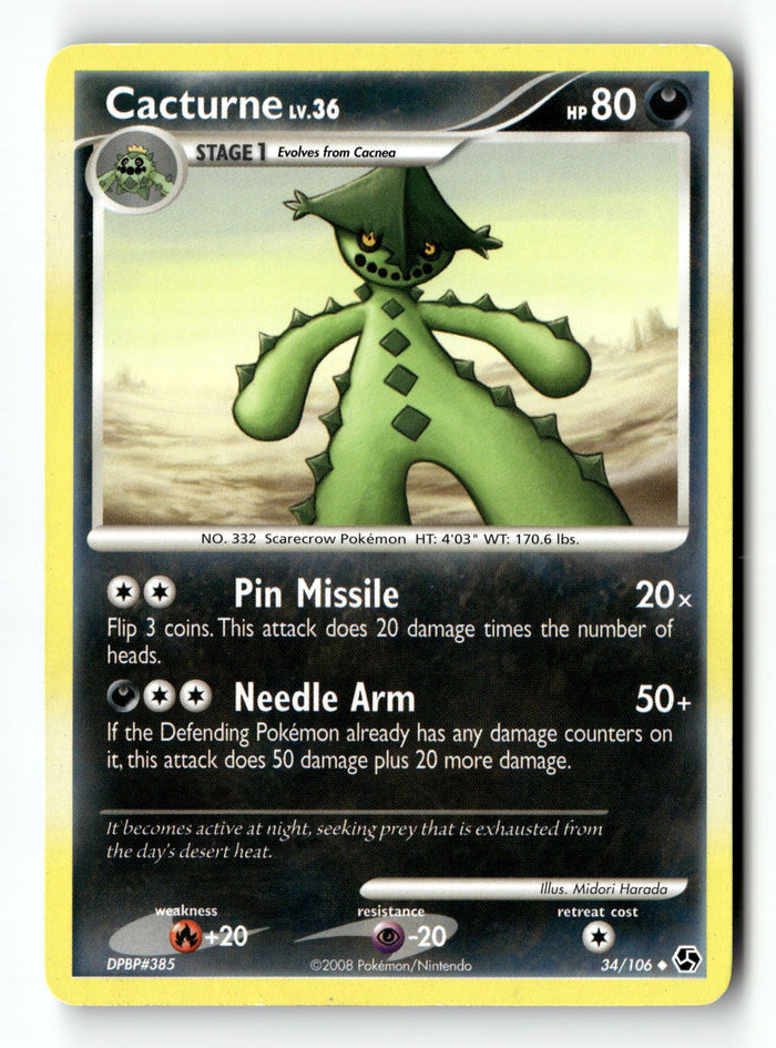 Pokemon Card Cacturne LP Great Encounters Uncommon 34/106