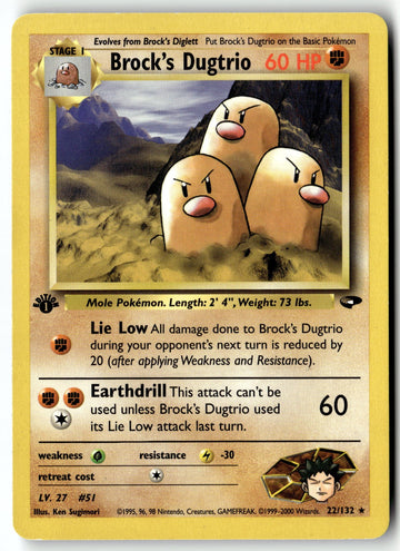 Pokemon Card Brock's Dugtrio LP Gym Challenge 1st Edition Rare 22/132