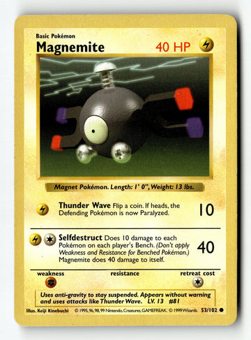 Pokemon Card Magnemite Unlimited LP Base Set (Shadowless) 053/102