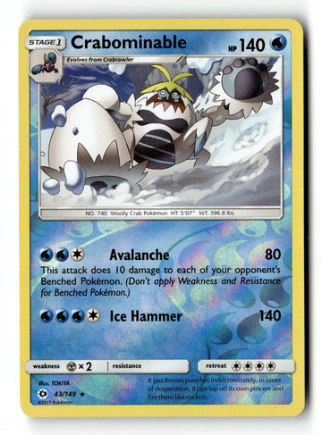 Pokemon Card Crabominable LP SM Base Set Reverse Holo Rare 43/149
