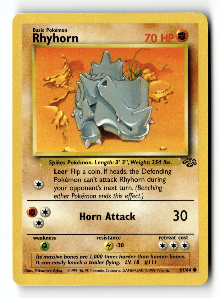 Pokemon Card Rhyhorn Unlimited LP Jungle Common 61/64