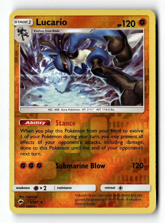 Pokemon Card Lucario LP SM - Burning Shadows Reverse Holo Rare 71/147