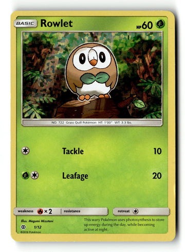 Pokemon Card Rowlet - 1/12 Holo LP McDonald's Promos 2017 Promo 1/12