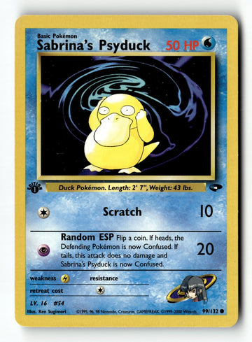 Pokemon Card Sabrina's Psyduck 1st Edition LP Gym Challenge 099/132