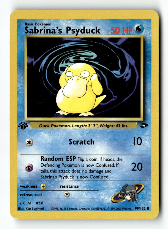 Pokemon Card Sabrina's Psyduck 1st Edition LP Gym Challenge 099/132