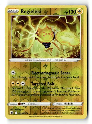 Pokemon Card Regieleki Reverse Holo LP SWSH10: Astral Radiance Rare 051/189