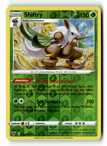 Pokemon Card Shiftry Reverse Holo LP SWSH04: Vivid Voltage 012/185