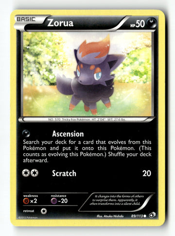 Pokemon Card Zorua LP Legendary Treasures 89/113
