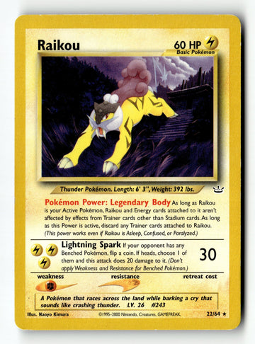 Pokemon Card Raikou (22) Unlimited LP Neo Revelation Rare 22/64