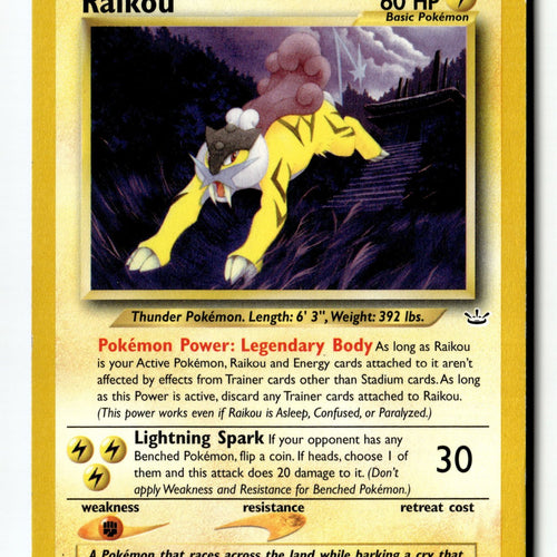 Pokemon Card Raikou (22) Unlimited LP Neo Revelation Rare 22/64