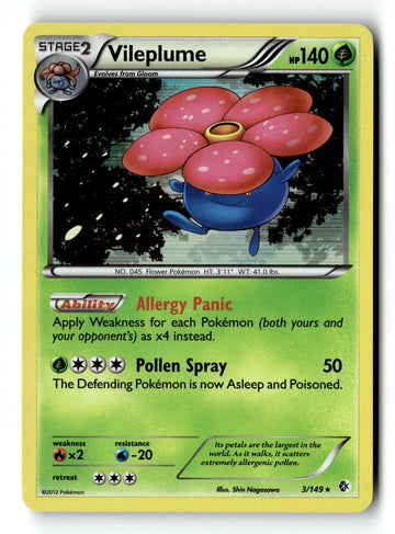 Pokemon Card Vileplume Holo LP Boundaries Crossed 3/149