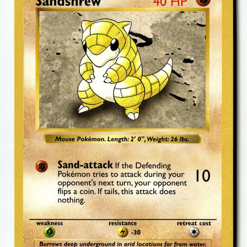 Pokemon Card Sandshrew Unlimited LP Base Set (Shadowless) 062/102