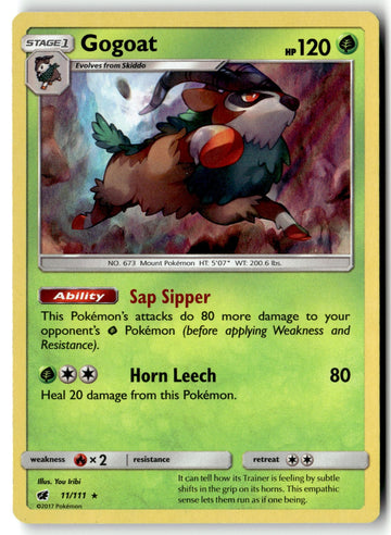 Pokemon Card Gogoat LP SM - Crimson Invasion Holo Rare 11/111