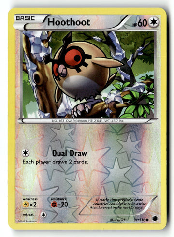 Pokemon Card Hoothoot LP Plasma Freeze Reverse Holo Common 91/116