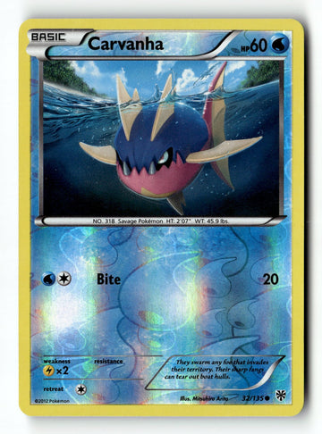 Pokemon Card Carvanha LP Plasma Storm Reverse Holo Common 32/135