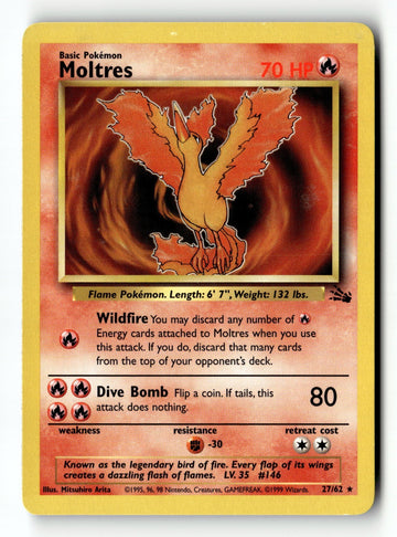 Pokemon Card Moltres (27) Unlimited LP Fossil 27/62