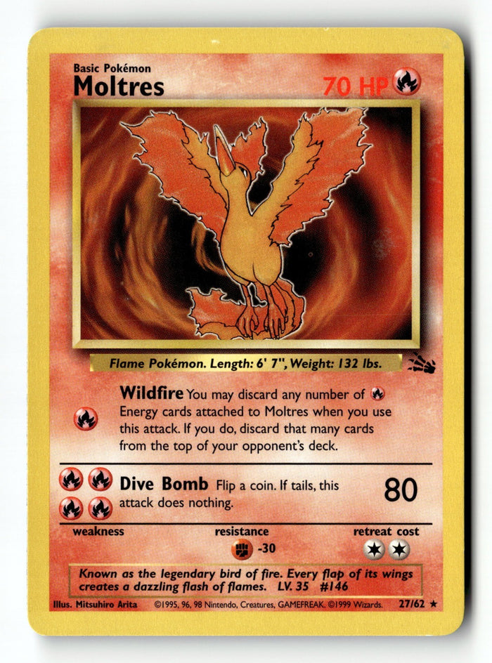 Pokemon Card Moltres (27) Unlimited LP Fossil 27/62