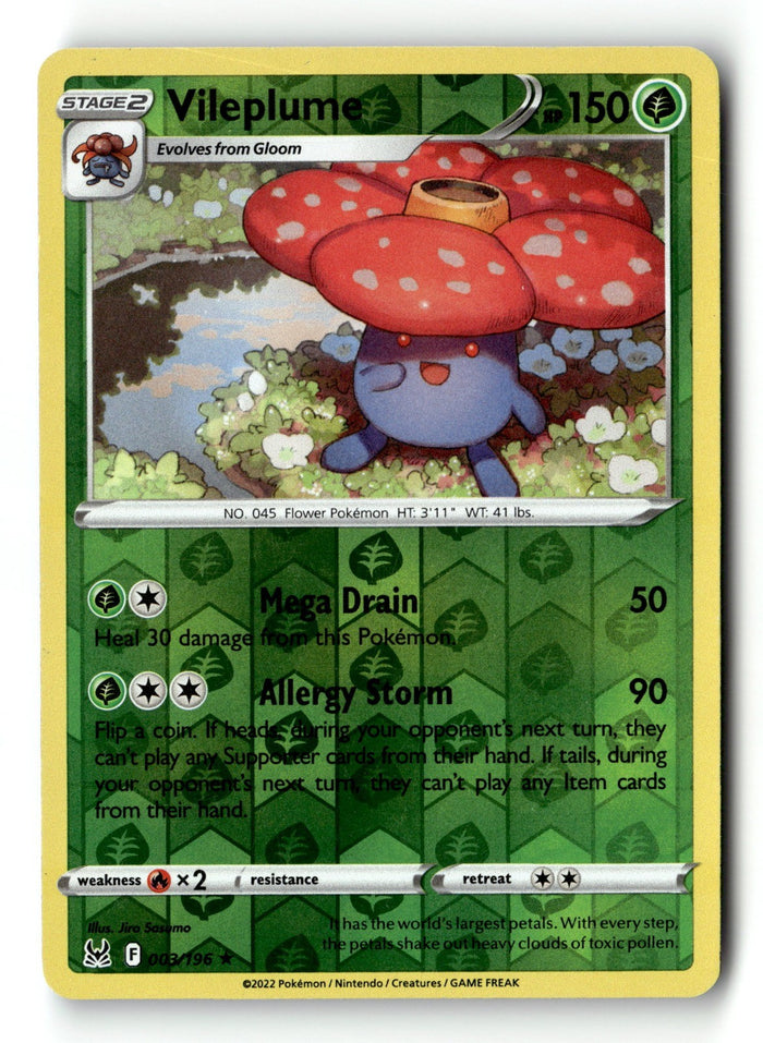 Pokemon Card Vileplume Reverse Holo LP SWSH11: Lost Origin 003/196