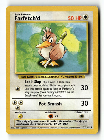 Pokemon Card Farfetch'd LP Base Set Uncommon 027/102