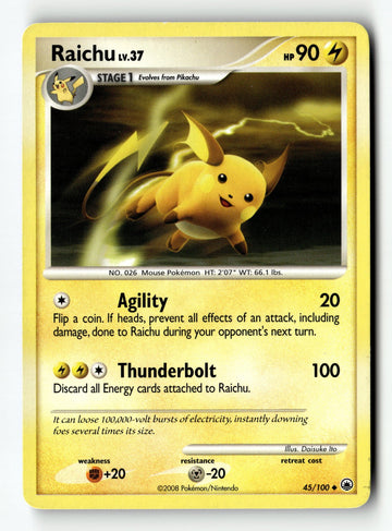 Pokemon Card Raichu Normal LP Majestic Dawn Uncommon 45/100