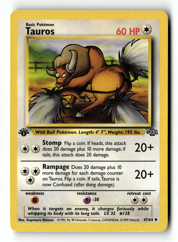 Pokemon Card Tauros 1st Edition LP Jungle 47/64