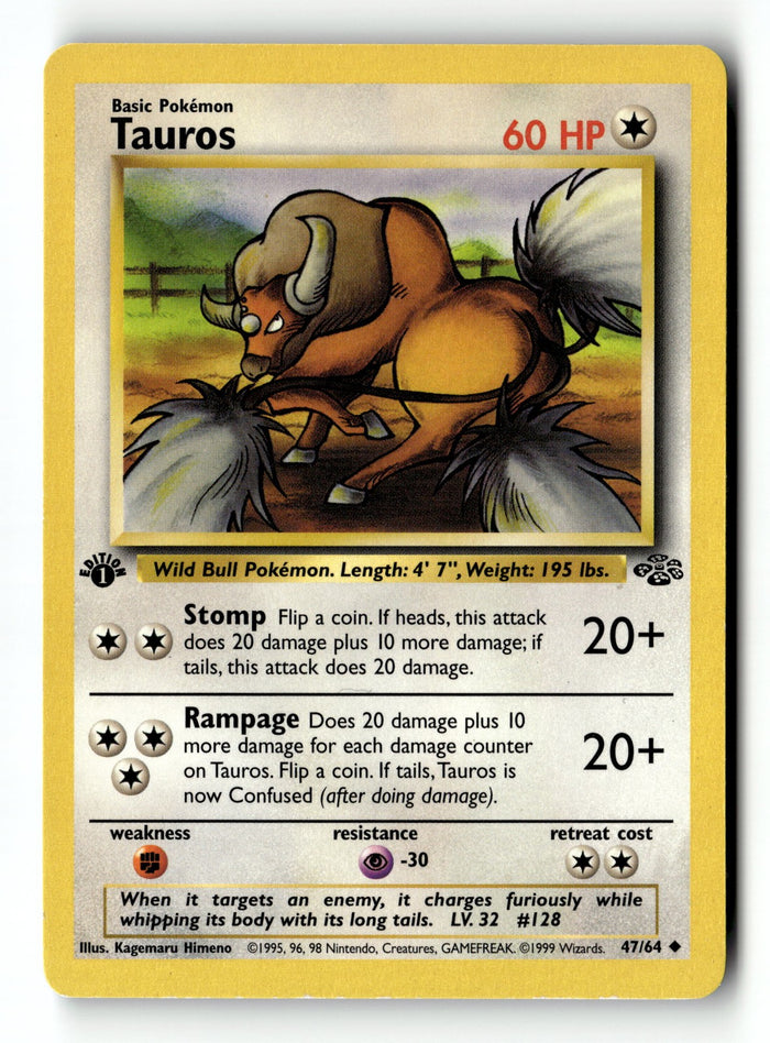 Pokemon Card Tauros 1st Edition LP Jungle 47/64